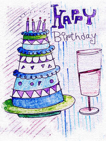 Happy Birthday Cake and Champagne