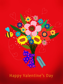 Colorful Flower Bouquet Valentine's Day Card