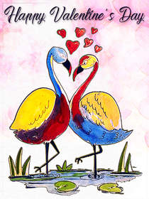 Happy Valentine's Day Flamingos
