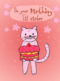 Birthday Cake Cat Sister Card