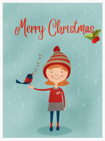 Merry Christmas Girl with Bird