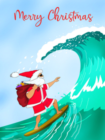 Surfing Santa Christmas Card