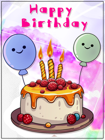 Happy Birthday Cake & Balloons