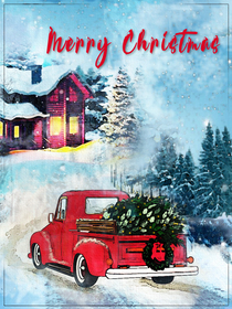 Vintage Red Truck Christmas Card