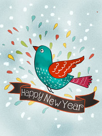 Happy New Year Bird Greeting Card