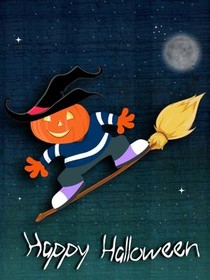 Happy Halloween Witch on Broomstick