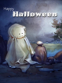 Spooky Ghost Halloween Greeting Card