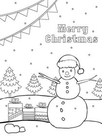 Merry Christmas Snowman Coloring Card