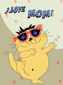 Cool Cat I Love Mom Greeting Card
