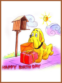 Happy Birthday Puppy with Birdhouse