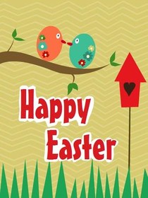 Happy Easter Birds and Birdhouse