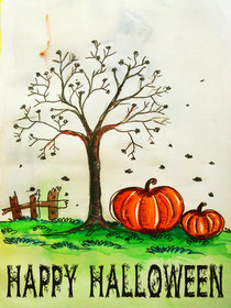 Happy Halloween Autumn Tree Card