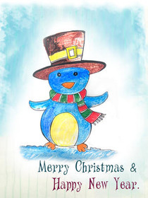 Cheerful Blue Snowman Holiday Card