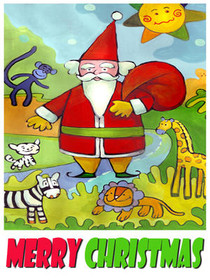 Cheerful Santa with Animals Christmas Card