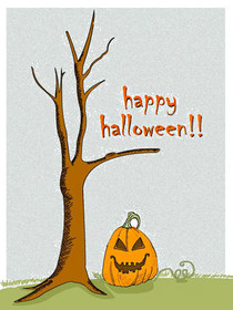 Happy Halloween Pumpkin & Tree Card