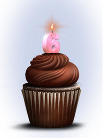 Pink Number 6 Birthday Cupcake