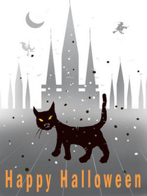 Halloween Black Cat Castle Card