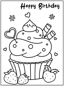 Happy Birthday Cupcake Coloring Card