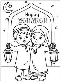 Happy Ramadan Kids Coloring Card