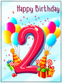 Happy Birthday Number 2 Balloon Card