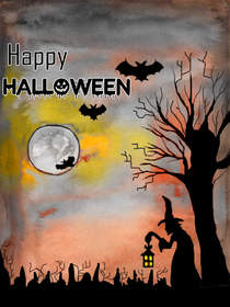 Halloween Night Cemetery Scene