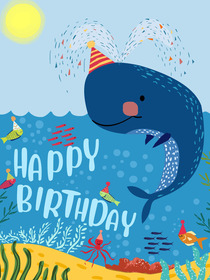 Whale Party Birthday Card