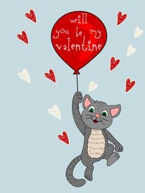 Cat with Red Valentine Balloon