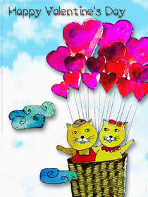 Happy Valentine's Day Cats with Heart Flowers