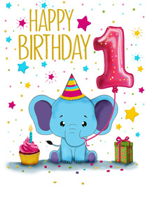 Happy Birthday 1st Year Elephant Card