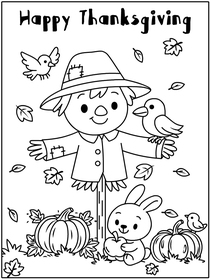 Happy Thanksgiving Scarecrow Coloring Card