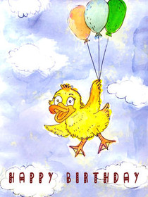 Happy Birthday Yellow Chick with Balloons