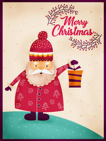 Cheerful Santa with Gift Christmas Card