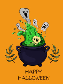 Spooky Cauldron Halloween Greeting Card