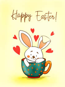 Happy Easter Bunny in Teacup Card