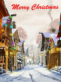 Snowy Village Christmas Card
