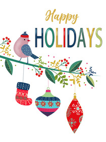 Happy Holidays Bird & Ornaments