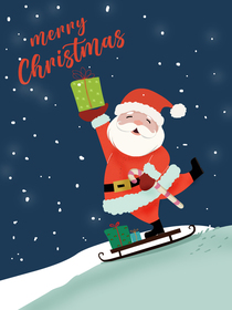 Santa Skiing Christmas Card