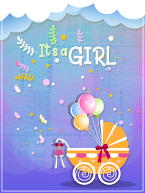 It's a Girl Baby Stroller Card