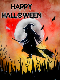 Happy Halloween Witch Silhouette Card