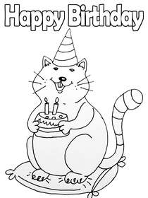 Happy Birthday Cat Coloring Card