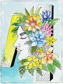 Colorful Floral Profile Portrait Card