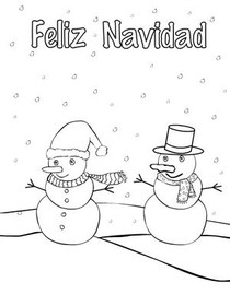 Feliz Navidad Snowmen Coloring Card
