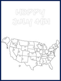 Happy July 4th USA Map Coloring Card