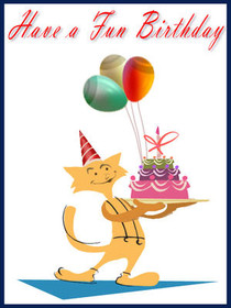 Fun Birthday Monkey with Cake and Balloons