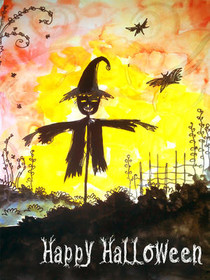Spooky Scarecrow Halloween Greeting Card