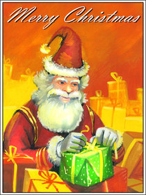 Vintage Santa with Gifts Christmas Card