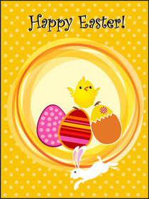 Happy Easter Chick with Eggs