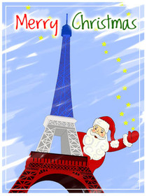 Santa at Eiffel Tower Christmas Card
