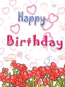Happy Birthday with Hearts and Flowers