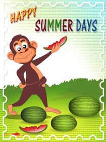 Happy Summer Days Monkey Watermelon
